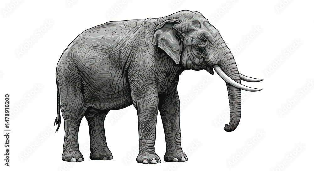 Fototapeta premium Illustration of elephant with big tusks