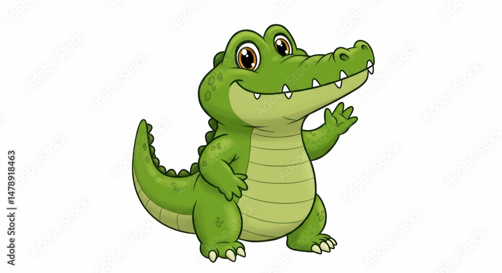Fototapeta premium Friendly cartoon alligator waves hello