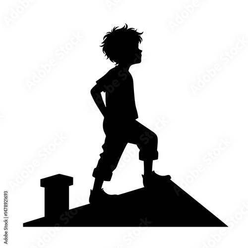 Boy standing on rooftop watching sky