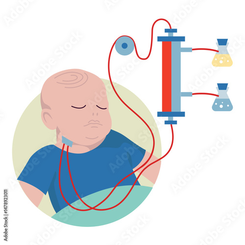 Hemodialysis for a child. Minimalistic scheme. Medical illustration