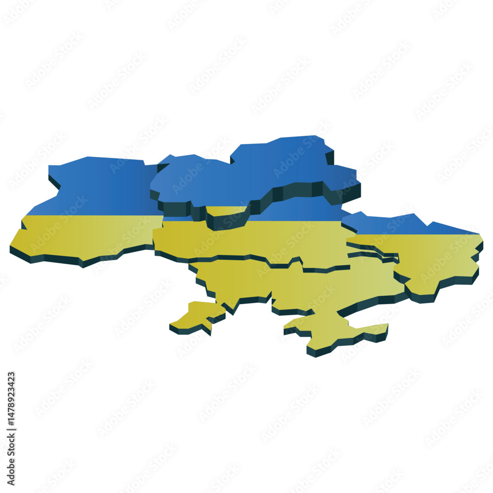 Fototapeta premium 3d map of ukraine in national flag colors. Vector illustration