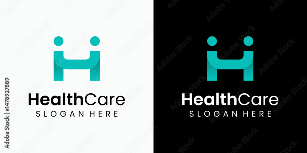 Fototapeta premium Vector logo design of two people shaking hands in modern, simple, clean and abstract style. Icon for business, health care, coaching and personal branding.