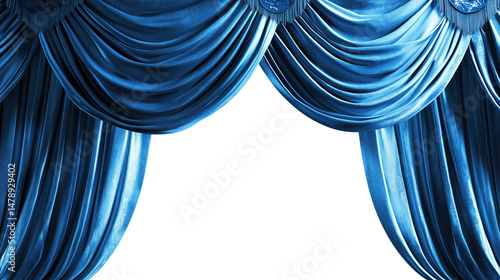 Elegant blue velvet stage curtains with draped folds