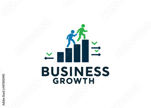 Symbolizing business growth, support, and mentorship with ascending bars and helping figures.
