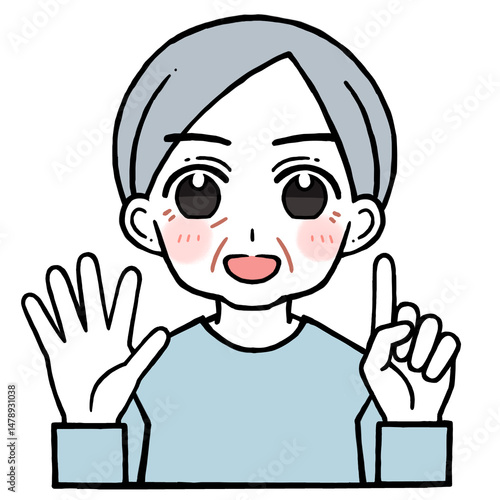 6を出す老人男性のイラスト