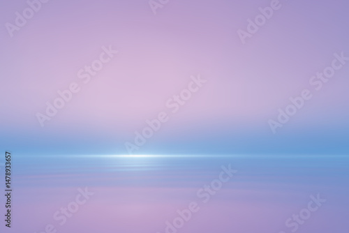 Tranquil pink blue gradient over calm reflective horizon