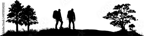 Vektor Silhouette Körper Design Element - Zwei Wanderer in der Natur - Berge und Felsen - Outdoor Abenteuer
