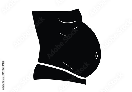 Beer belly silhouette. This image features a black silhouette of an overweight stomach, commonly associated with excessive alcohol consumption and obesity. Vector clipart illustration design.