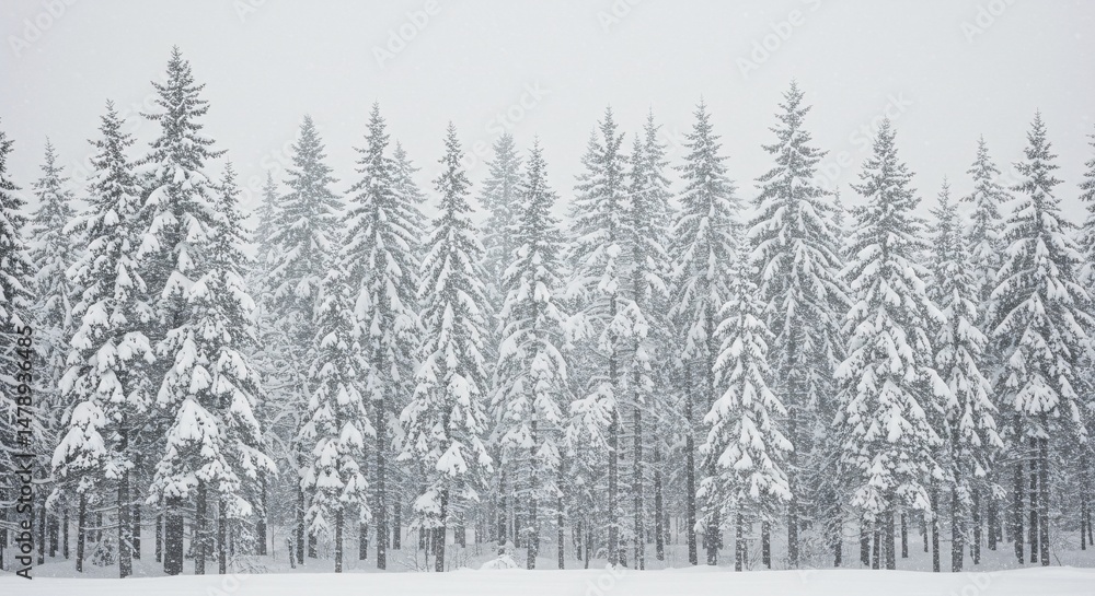 Fototapeta premium Winter Wonderland Snow-Covered Pine Forest in a Blizzard
