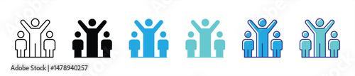 celebrating icon set. contain success, teamwork, collaboration, achievement in modern communities thin line and color style icon symbol sign. vector illustration