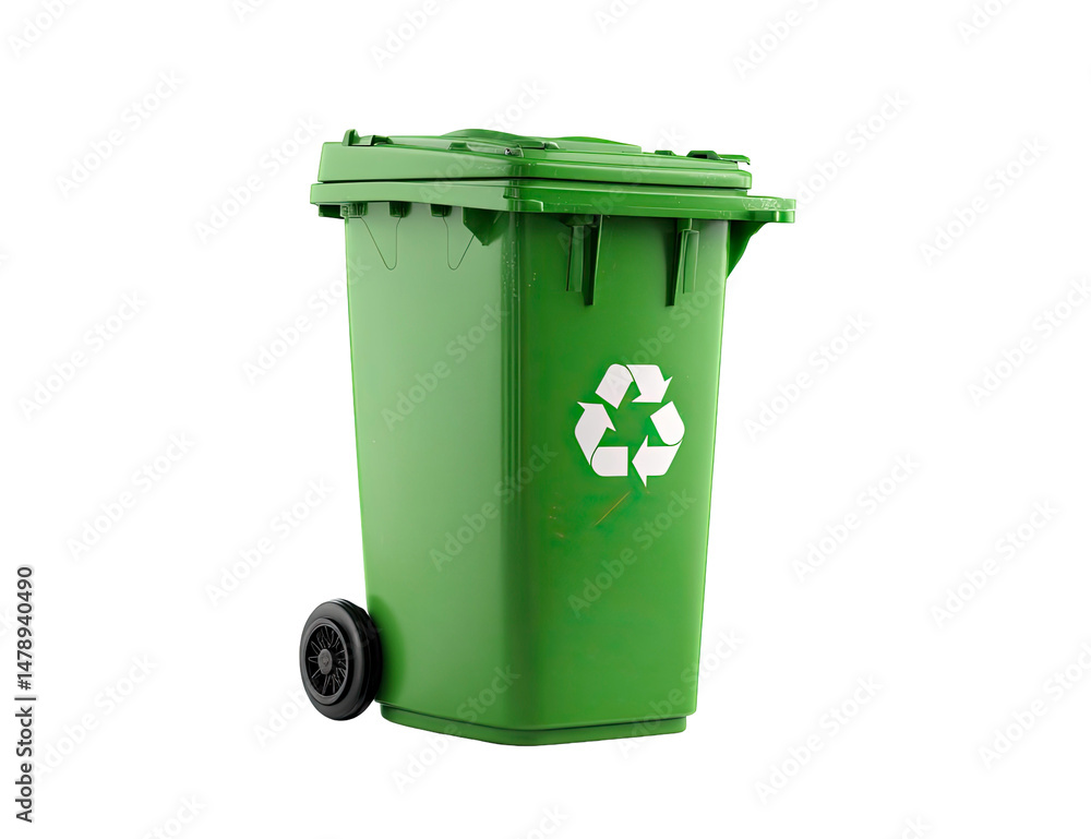 Green Recycling Wheelie Bin on Transparent Background Isolated 3D Render Green Recycling Wheelie Bin on Transparent Background Isolated 3D Render