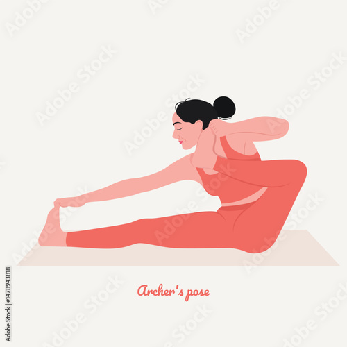 Archer's pose. Young woman practicing Yoga pose. Woman workout fitness, aerobic and exercise