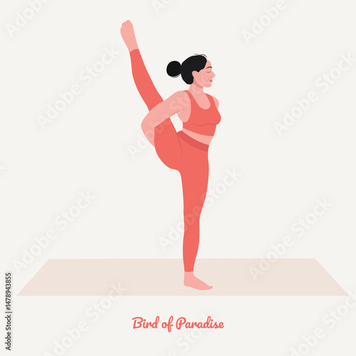 Bird of Paradise pose. Young woman practicing Yoga pose. Woman workout fitness, aerobic and exercise