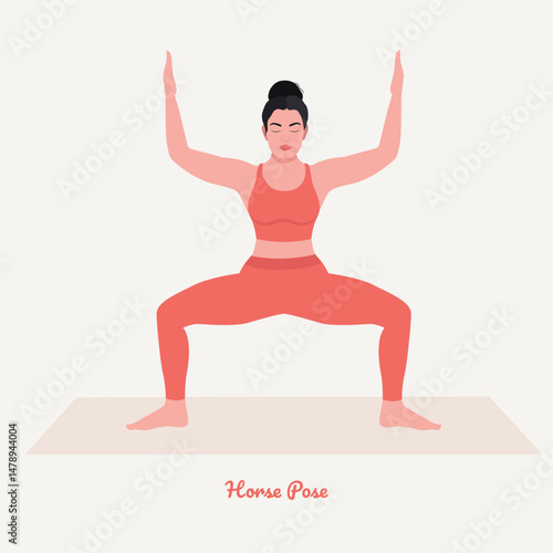 Horse Pose pose. Young woman practicing Yoga pose. Woman workout fitness, aerobic and exercise