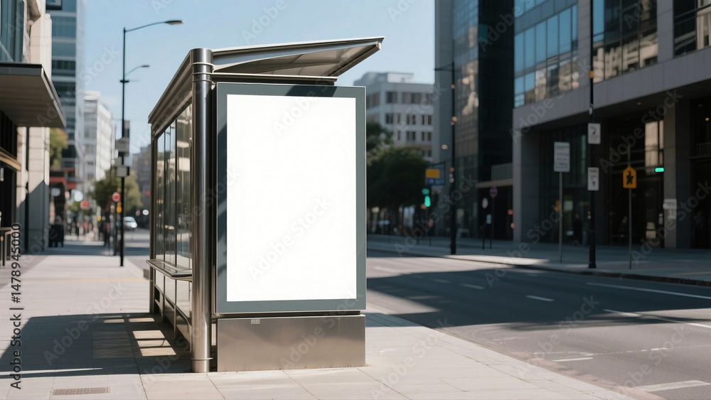 Blank bus stop billboard on urban street Blank bus stop billboard on urban street