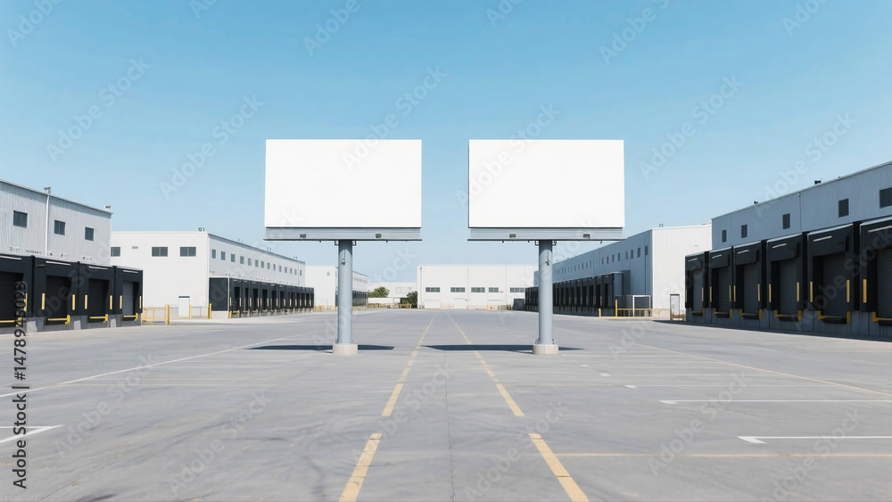Fototapeta premium Twin billboards on empty industrial lot