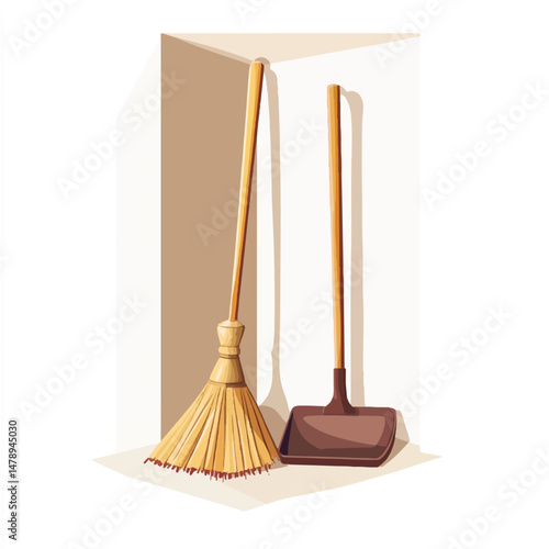 a broom and dustpan set in a storage corner