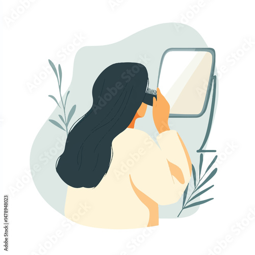 a combing hair in front of a minimalist mirror