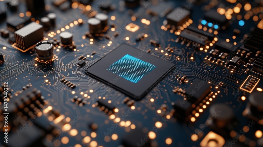 Close-up of a Computer Microchip's Intricate Circuitry Close-up of a Computer Microchip's Intricate Circuitry