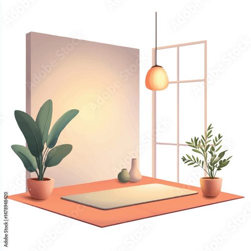 cozy indoor corner with yoga mat and mood lighting