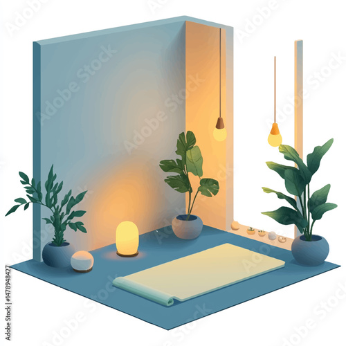 cozy indoor corner with yoga mat and mood lighting