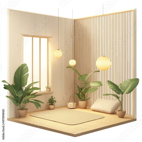 cozy indoor corner with yoga mat and mood lighting