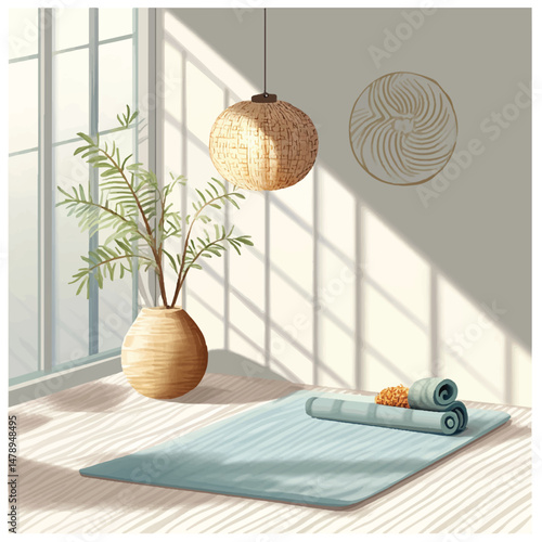 cozy indoor corner with yoga mat and mood lighting