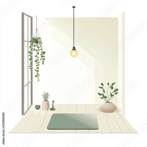 cozy indoor corner with yoga mat and mood lighting