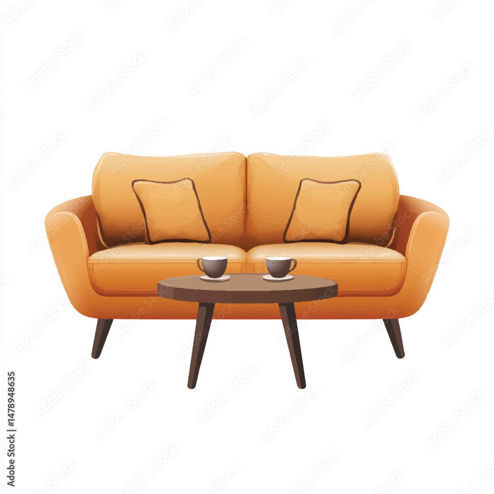 Fototapeta premium cozy sofa with two pillows and a small coffee table