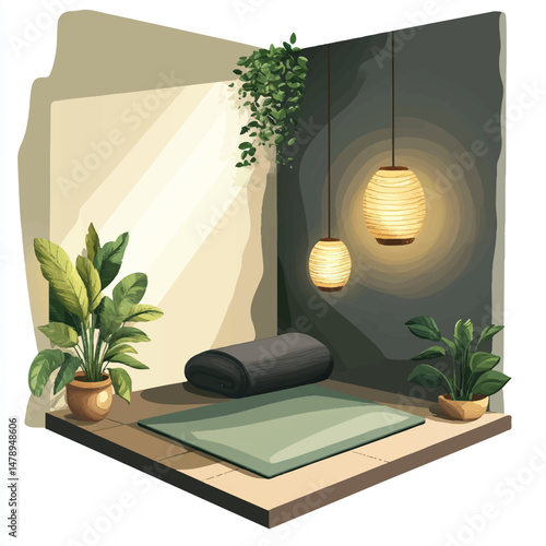 cozy indoor corner with yoga mat and mood lighting