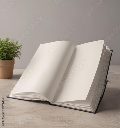 Empty vertical photo album mockup; blank pages, open design,  frame,  scrapbook