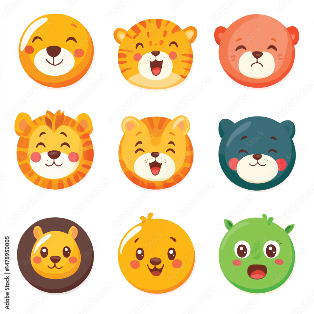 a cute nanimal faces with different emotions for stiker a cute nanimal faces with different emotions for stiker