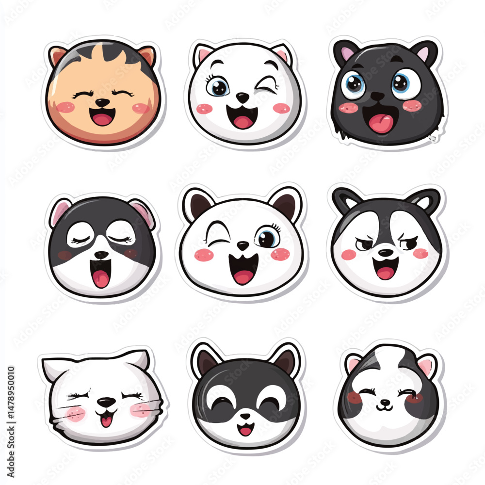 a cute nanimal faces with different emotions for stiker a cute nanimal faces with different emotions for stiker