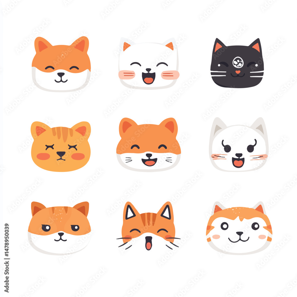 a cute nanimal faces with different emotions for stiker a cute nanimal faces with different emotions for stiker