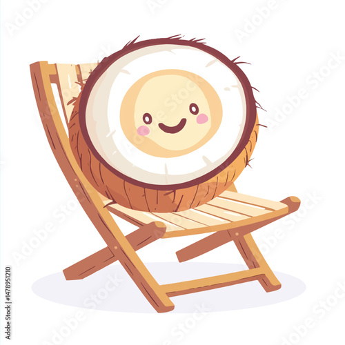 a cute blushing coconut on beach chair
