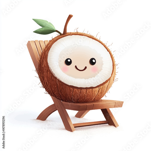 a cute blushing coconut on beach chair