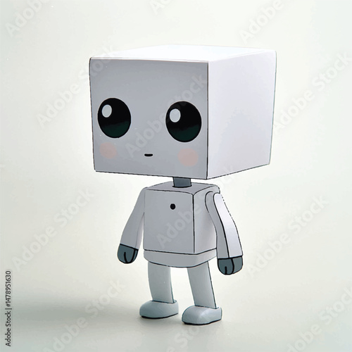 a cute  boxy cartoon robot with round eyes