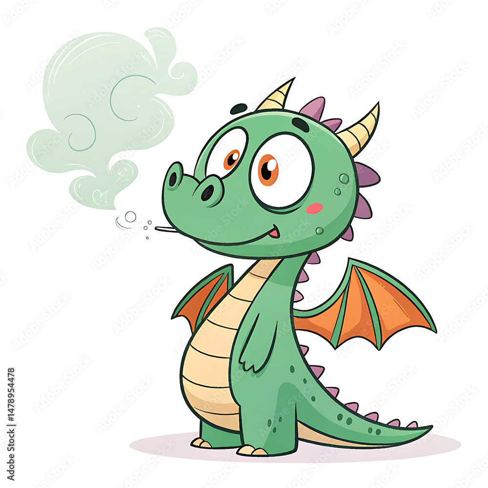 Obraz premium Adorable Clipart of a Surprised Dragon Wide Eyes, Puff of Smoke