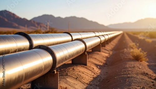 Vast Pipeline System Across Desert Landscape at Sunset Energy Transportation Infrastructure
