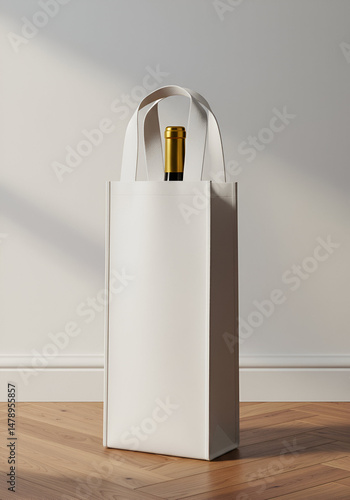 Stylish White Wine Bottle Tote Bag Mockup on Light Wood Floor