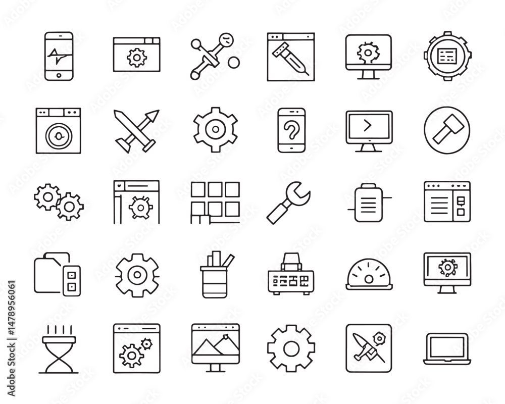 Minimalist Developer Tools Vector Icons in Clean Line Style Minimalist Developer Tools Vector Icons in Clean Line Style