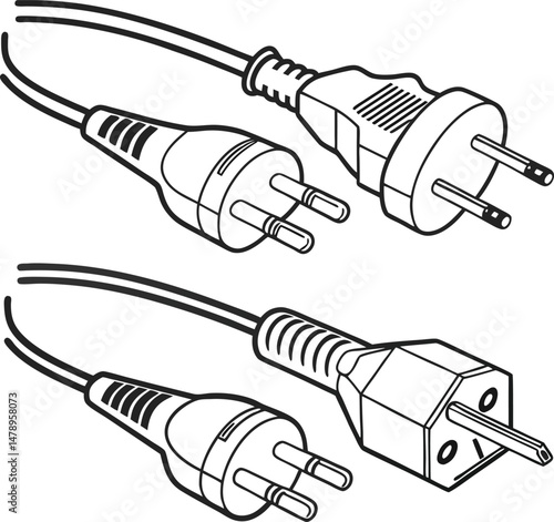 Isolated on white, a black electric plug with a visible cable represents a power connection