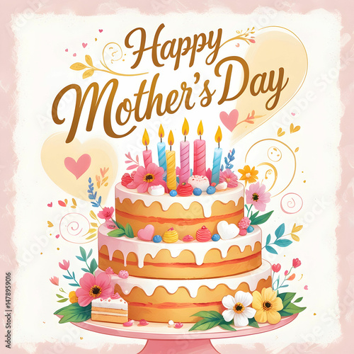 Happy Mothers Day cake with Greeting Card Design