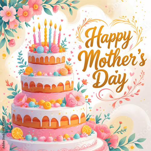 Happy Mothers Day cake with Greeting Card Design