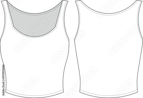 sleeveless strappy strapped u neck scoop neck fit bodycon sport basic blouse top template technical drawing flat sketch cad mockup fashion woman design style model 
