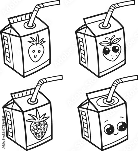 A vector illustration shows a cartoon milk carton, a drink icon often found in kitchen food design