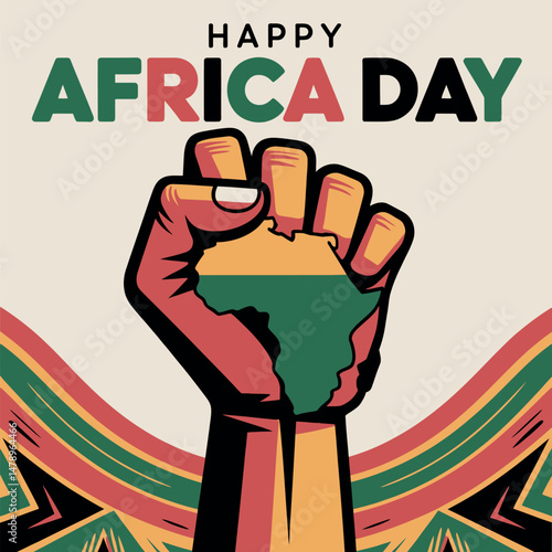 Powerful Africa Day Illustration Featuring Raised Fist and Continent Map