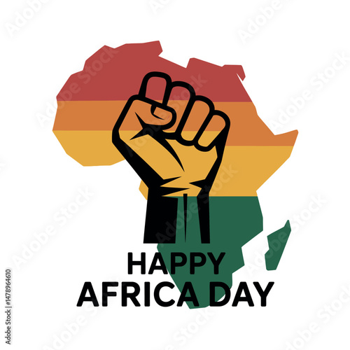Powerful Africa Day Illustration Featuring Raised Fist and Continent Map
