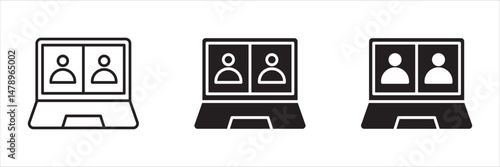 Remote work, Video Call icon set distance learning or online video meeting with two people flat vector icon for apps and websites.