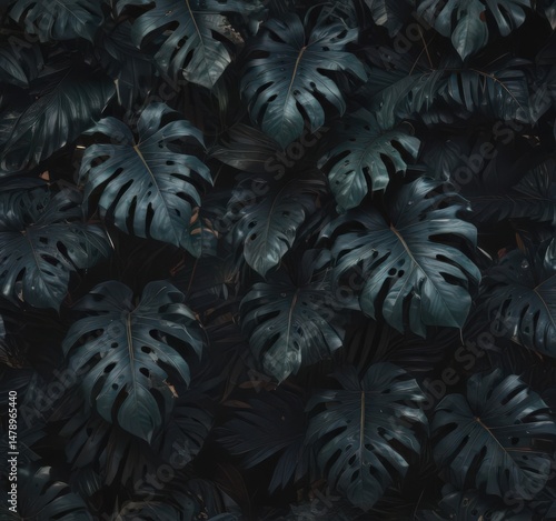 Overlapping dark tropical leaves, textured, elegant, mysterious , plant, decor